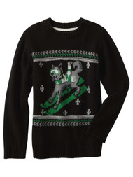 Little Boys Black Skiing Wolf Ugly Christmas Holiday Sweater
