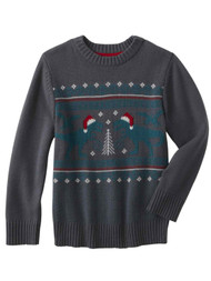 Little Boys Gray dinosaur Santa Claus Ugly Christmas Holiday Sweater