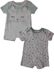 Infant Girls Pink Kitty Cat Kitten Bodysuit Romper 2-PC Baby Outfit
