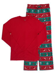 Mens 2-Piece Christmas Holiday Fair Isle Reindeer Fleece Sleepwear Pajama Set