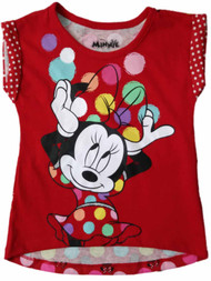 Disney Toddler Girls Minnie Mouse Polka Dot Glitter & Bows Tee Shirt
