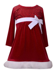 Infant & Toddler Girls Red Velvet Glitter & Sequin Santa Claus Holiday Dress