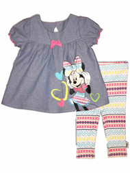 Disney Infant Girls Minnie Mouse Baby Outfit Chambray Shirt & Aztec Pants