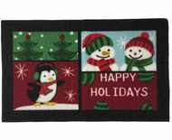 Christmas Penguin & Snowman Patchwork Accent Rug 17 in x 28 in Skid Resistant Mat