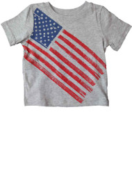 Infant Toddler Boys Gray Heather American US Flag Patriotic Fourth July T-Shirt
