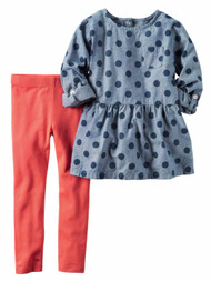 Carters Infant & Toddler Girls Baby Outfit Blue Polka Dot Shirt & Red Pants
