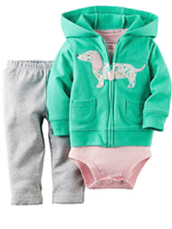 Carters Infant & Toddler Girls Baby Outfit Green Hoodie & Pink Body Suit
