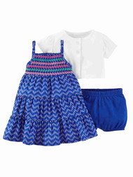 Carters Infant & Toddler Girls Baby Outfit Blue Sun Dress White Jacket
