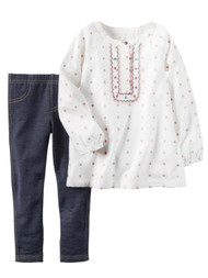 Carters Infant & Toddler Girls Baby Outfit White Geometric Shirt & Jeggings