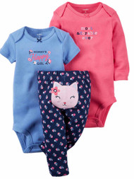 Carters Infant & Toddler Girls Baby Outfit Pink Body Suit Flowered Leggings