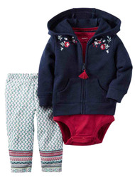 Carters Infant & Toddler Girls Baby Outfit Navy Hoodie Red Body Suite & Pant