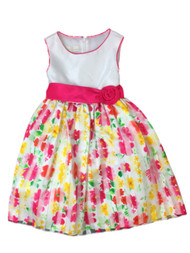 American Princess Girls White & Pink Stripe Floral Party Dress Flower Girl