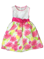American Princess Girls Pink & Yellow Watercolor Rose Party Dress Flower Girl