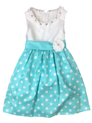 American Princess Girls Blue Polka Dot Rhinestone Party Dress Flower Girl
