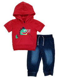 Infant Boys 2-Piece Dinosaur Monster Hoodie & Denim Pants Set