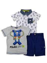 Infant & Toddler Boys 3-Piece Robot Polo Graphic Tee & Cargo Shorts Set