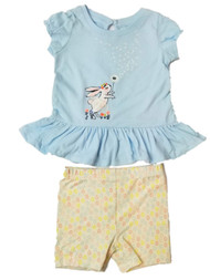 Girls Tutu Bunny Blue Shirt Flower & Flower Print Short Outfit Set