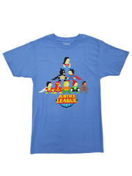 Justice League DC Comics Mens Sky Blue 8-Bit Superheros Graphic T-Shirt