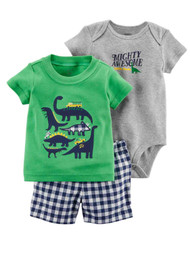 Carters Infant Boys Dinosaur Awesome Baby Outfits Bodysuit Shirt & Plaid Shorts