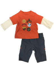 Infant Boys Brave Little Guy Baby Outfit Orange Moose Shirt & Gray Pants Set