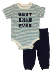 Infant Boys Best Kid Ever Baby Outfit Blue Stripe Bodysuit & Pants Set