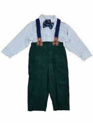 Toddler Boys Green & Blue Plaid Suit Dress Up Outfit Bow Tie & Suspenders