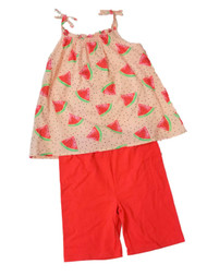 Girls Baby Summer Outfit Watermelon Peach Shirt & Red Shorts Set