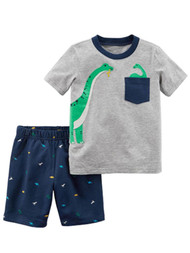 Carters Infant Green Dinosaur Baby Outfit Gray Shirt & Navy Blue Shorts Set