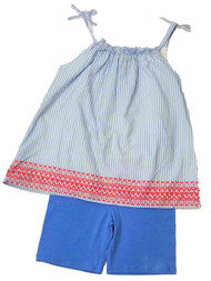 Infant & Toddler Girls Baby Summer Outfit Blue & White Stripe Shirt & Shorts