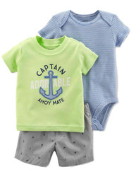 Carters Infant Boys Captain Adorable Anchor Baby Outfits Bodysuit Shirt & Shorts