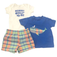 Carters Infant Boys Plaid & Blue Whales Baby Outfits Bodysuit Shirt & Shorts