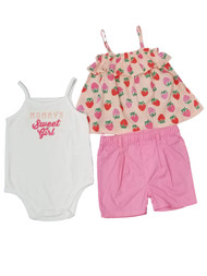 Infant Girls Baby Pink Strawberry Shirt  Sweet Girl Body Suit Outfit Set