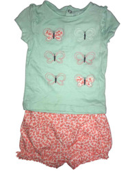 Carter's Infant Girls Mint Butterfly Baby Shirt & Pink Print Shorts Set 3-6M