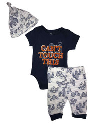 Infant Boys Cant Touch This Baby Outfit Cactus 3pc Bodysuit Pants Beanie Set
