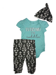 Infant Boys Blue Everyday Im Cuddlin Outfit Gray Triangle 3pc Beanie Set