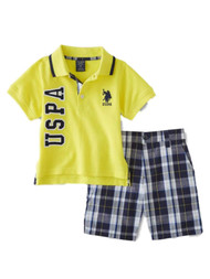 US Polo Assn Infant & Toddler Boys Yellow Polo Baby Outfit Black Plaid Set