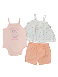 Infant Girls Baby Pink Peach Grandma Sweetie Top & Matching Shorts Outfit