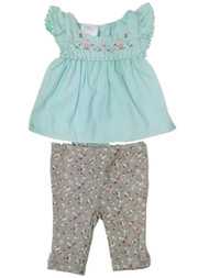 Infant Girls Baby Blue Flower Tank Top Shirt & Flower Legging Pants Outfit Set