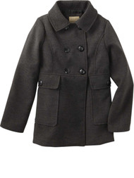 Girls Black Single Breast Pea-coat Button Up Pockets Winter Dress Jacket