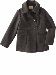 Girls Gray Single Breast Pea-coat Button Up Pockets Winter Dress Jacket