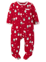 Carters Girls Red Fleece Penguin Snowflake Sleeper Holiday Christmas Pajamas