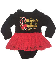 Infant Girls Christmas Holiday Black Bodysuit Dress Red Lace Skirt Creeper