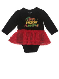 Infant Girls Christmas Holiday Black Bodysuit Dress Red Tulle Skirt Creeper