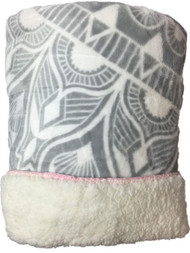 Simple Design Gray Medallion Plush Fleece & Sherpa Throw Blanket