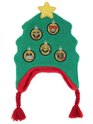 Girls Green Glitter Emoji Christmas Tree Ornament Peruvian Holiday Trapper Hat