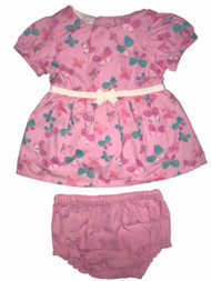 Infant Girls Pink Butterfly Flared Baby Dress Bow Front & Diaper Cover Set