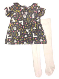 Infant Girls Corduroy Baby Dress Animal and Floral Print Fleece Tights Set