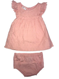 Infant Girls Pink Sleeveless Lace Summer Baby Dress & Diaper Cover Set