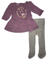 Infant Girls Pretty Deer Baby Dress Purple Dress & Gray Tights Fleece Set