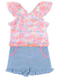 Toddler Girls Pink Eyelash Ruffle Baby Outfit Sparkle Romper With Belt